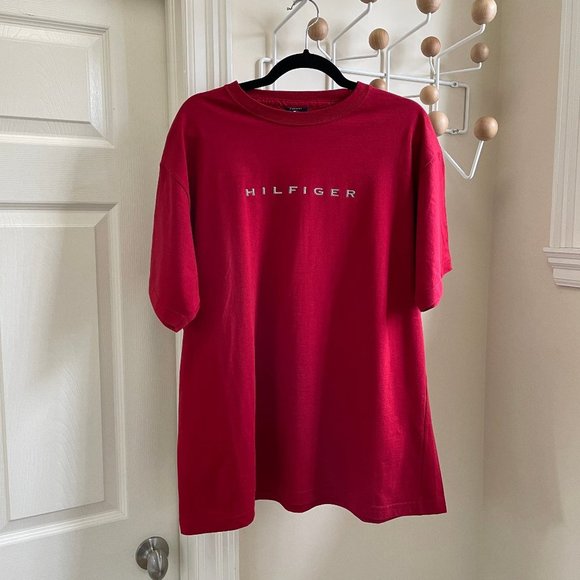 TOMMY Hilfiger Y2K Red T-Shirt Mens Large - Picture 2 of 7